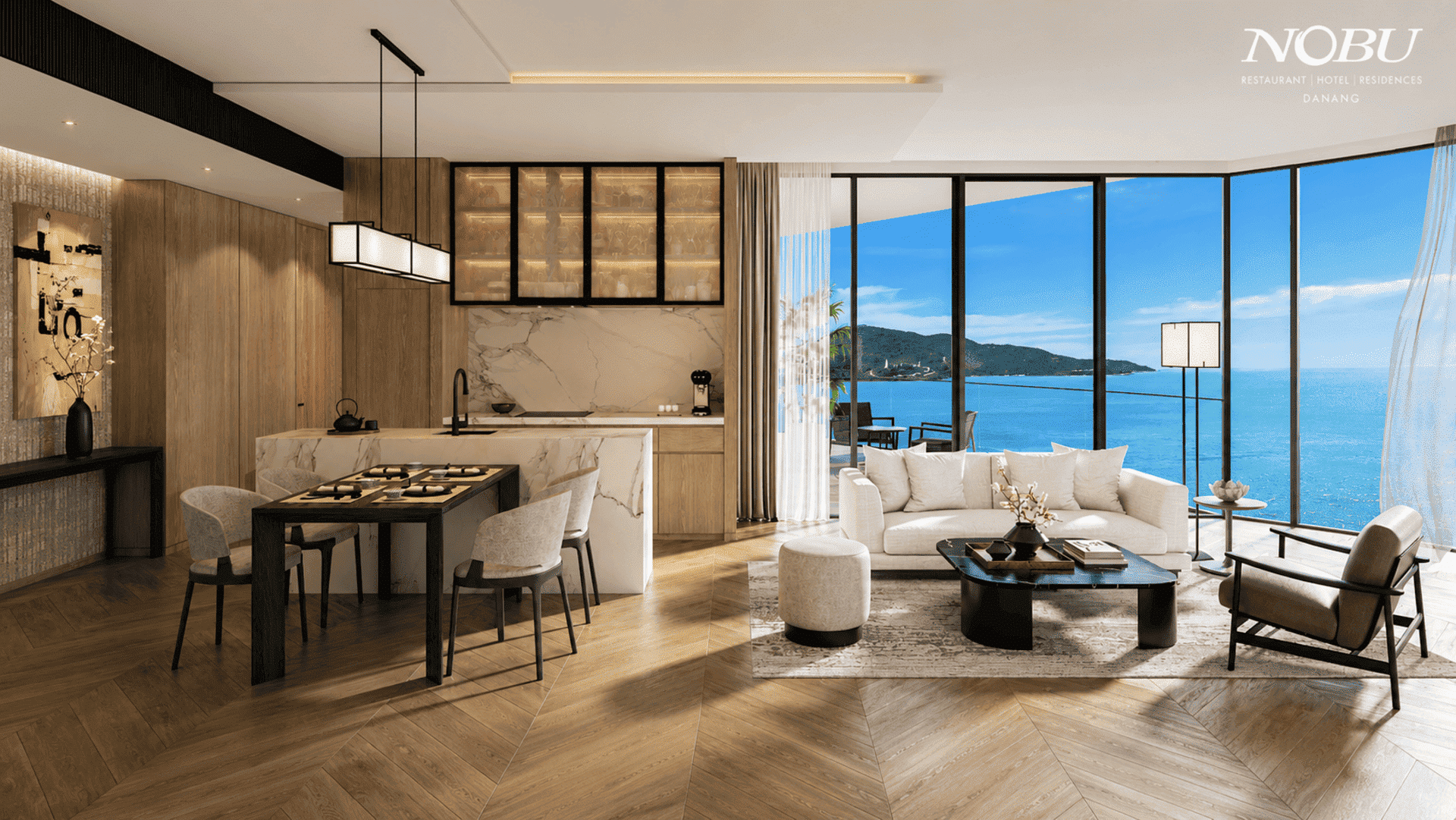 Không gian nội thất căn hộ Nobu Đà Nẵng là sự kết hợp hoàn hảo giữa tối giản Nhật Bản và hiện đại tinh tế.